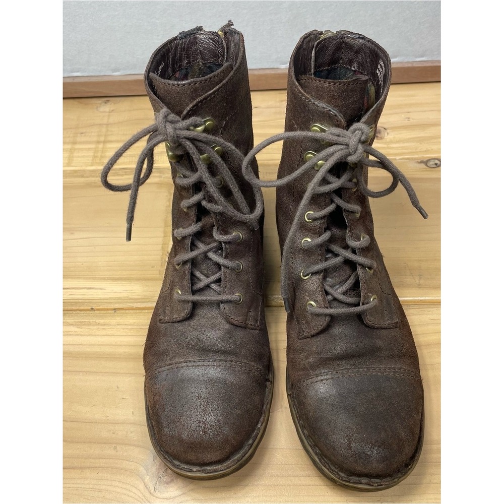 Born Dark Brown Suede/Leather Lace-Up Combat Boots Womens 6M - Picture 7 of 13